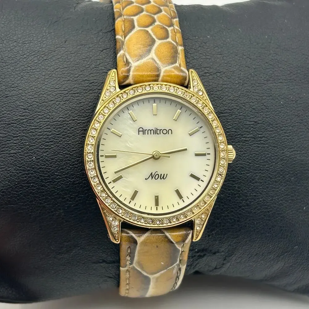 Armitron Gold Mother Pearl Snake Print Leather Women’s Watch
